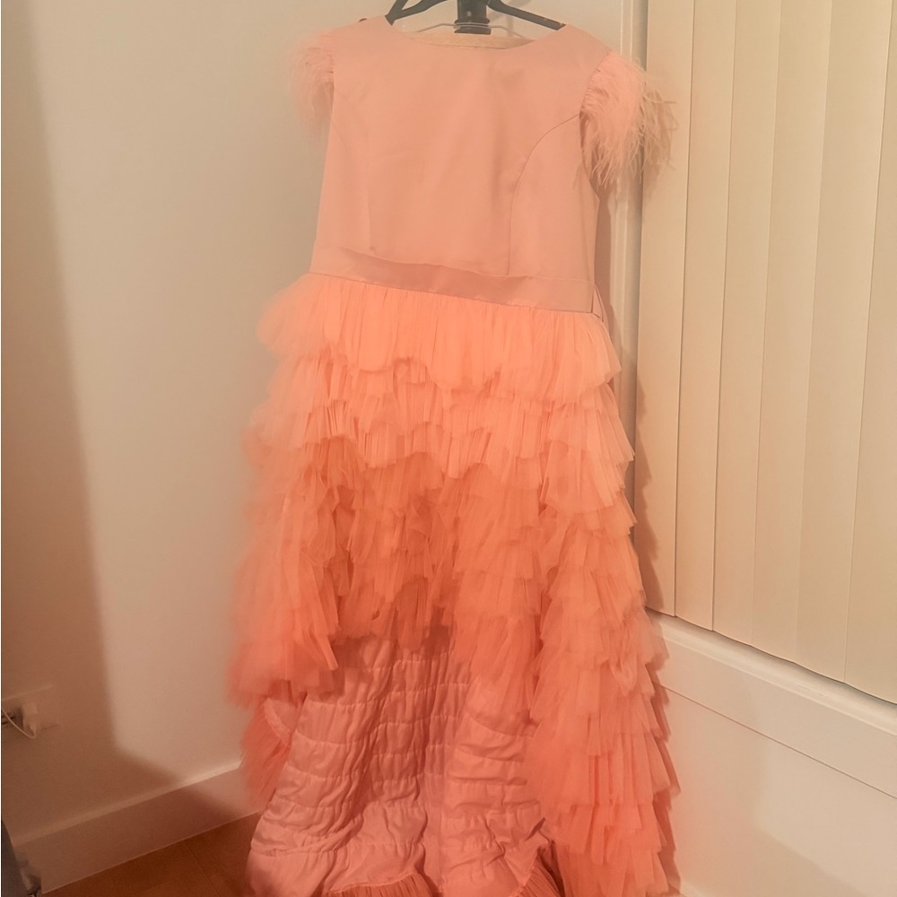 Women's Peach Tulle Ruffled Wedding Dress